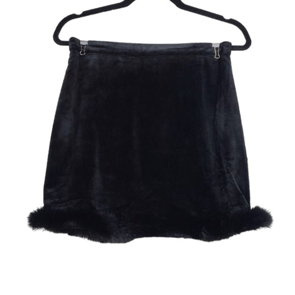 Kittenish Womens Black Plush Faux Fur Trim Mini Skirt Size M NWT
